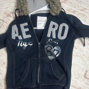 Aeropostale Dark Blue Kids Hoodie with Gray Accents